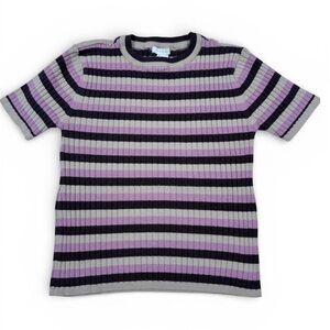 Forever 21 Striped Short Sleeve Tee - Purple and Black